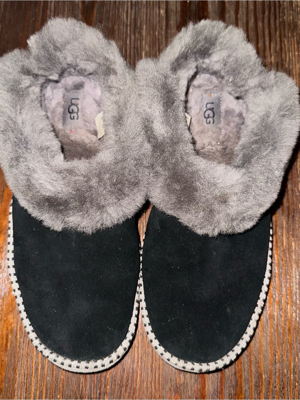 UGG Black Suede Shearling Cuff Slip-On Slippers